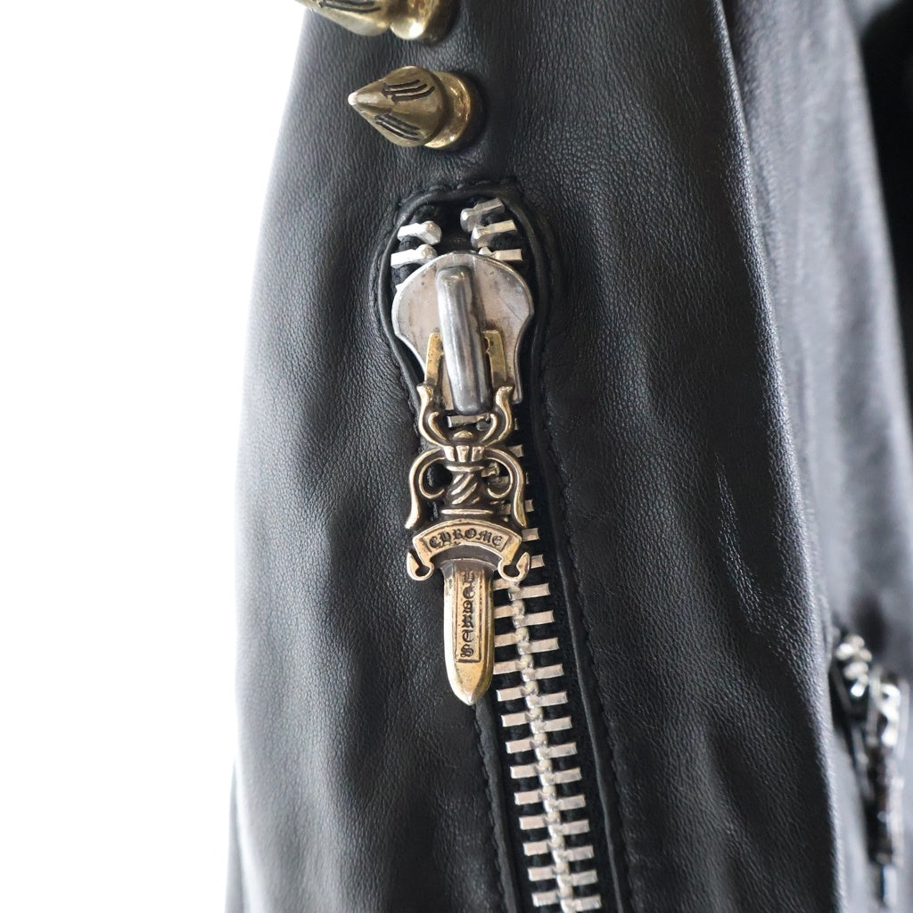 CHROME HEARTS(クロムハーツ) CEMETERY CROSS PATCH LEATHER COAT セメタリークロスパッチ付き レザーライダースコート ブラック