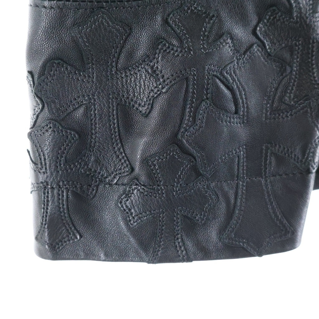 CHROME HEARTS(クロムハーツ) CEMETERY CROSS PATCH LEATHER COAT セメタリークロスパッチ付き レザーライダースコート ブラック