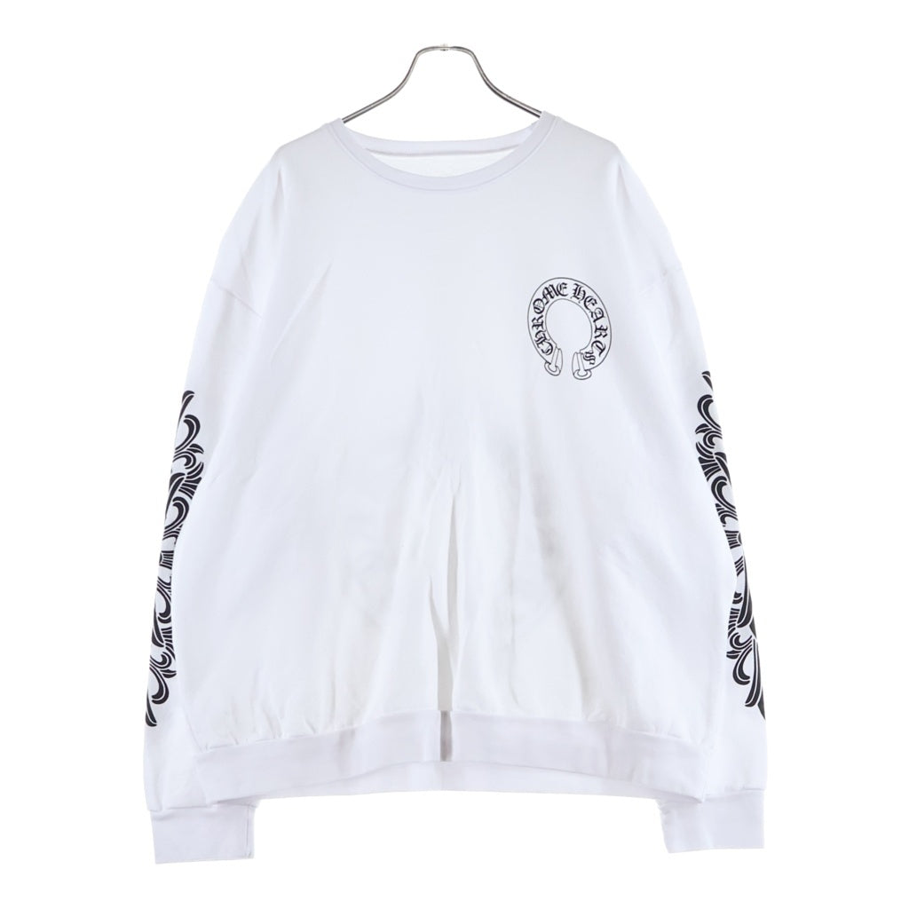 CHROME HEARTS(クロムハーツ) SWTSHRT PLVR 袖フローラルバックホースシュープリントスウェット ホワイト