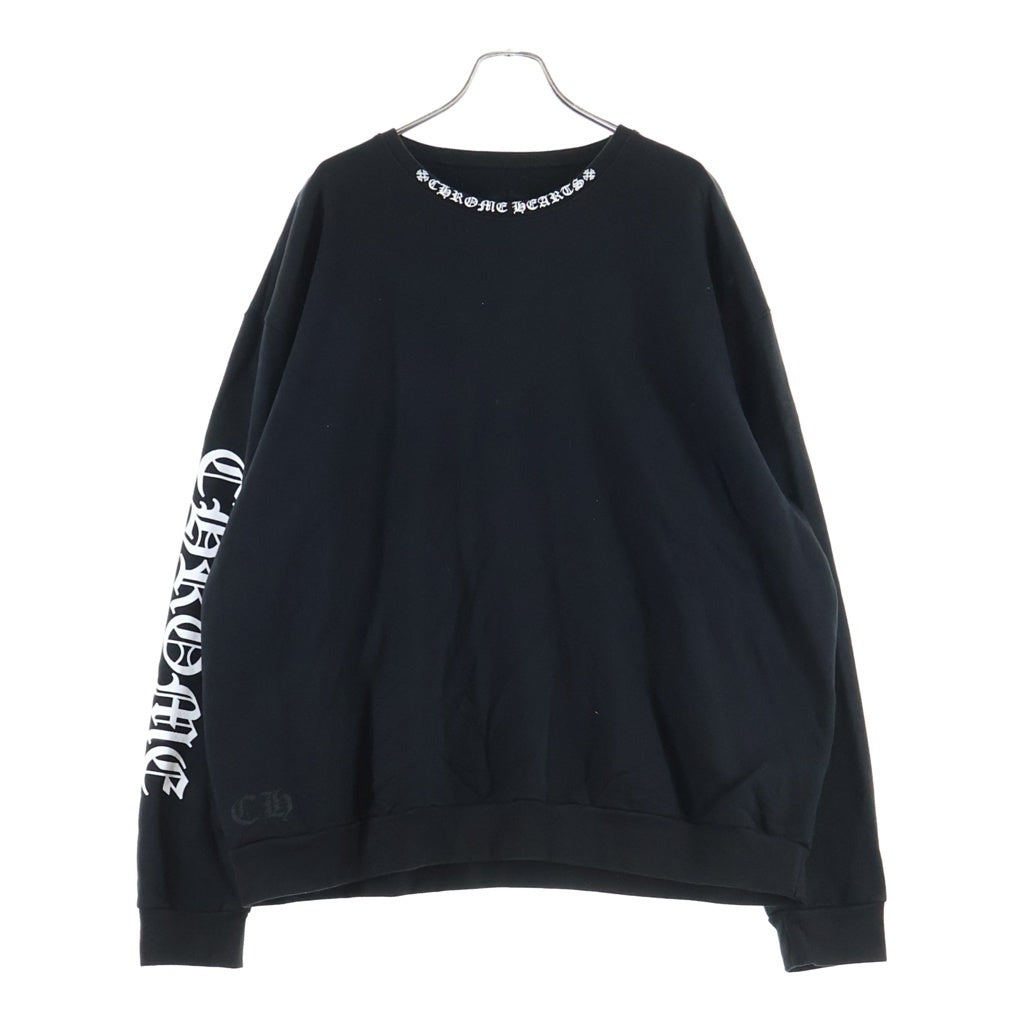 CHROME HEARTS(クロムハーツ) Neck Logo Crewneck Sweatshirt ネックロゴ クルーネックスウェットシャツ トレーナー 袖ロゴプリント ブラック