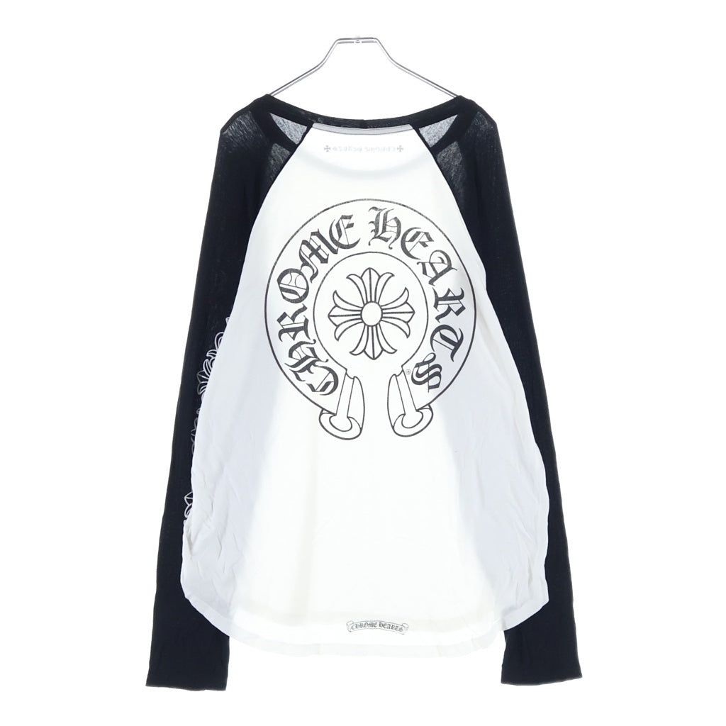 CHROME HEARTS(クロムハーツ) OLD FLORAL CROSS L/S Tee オールド 袖フローラルバックホースシュープリント長袖ラグランTシャツ ブラック/ホワイト