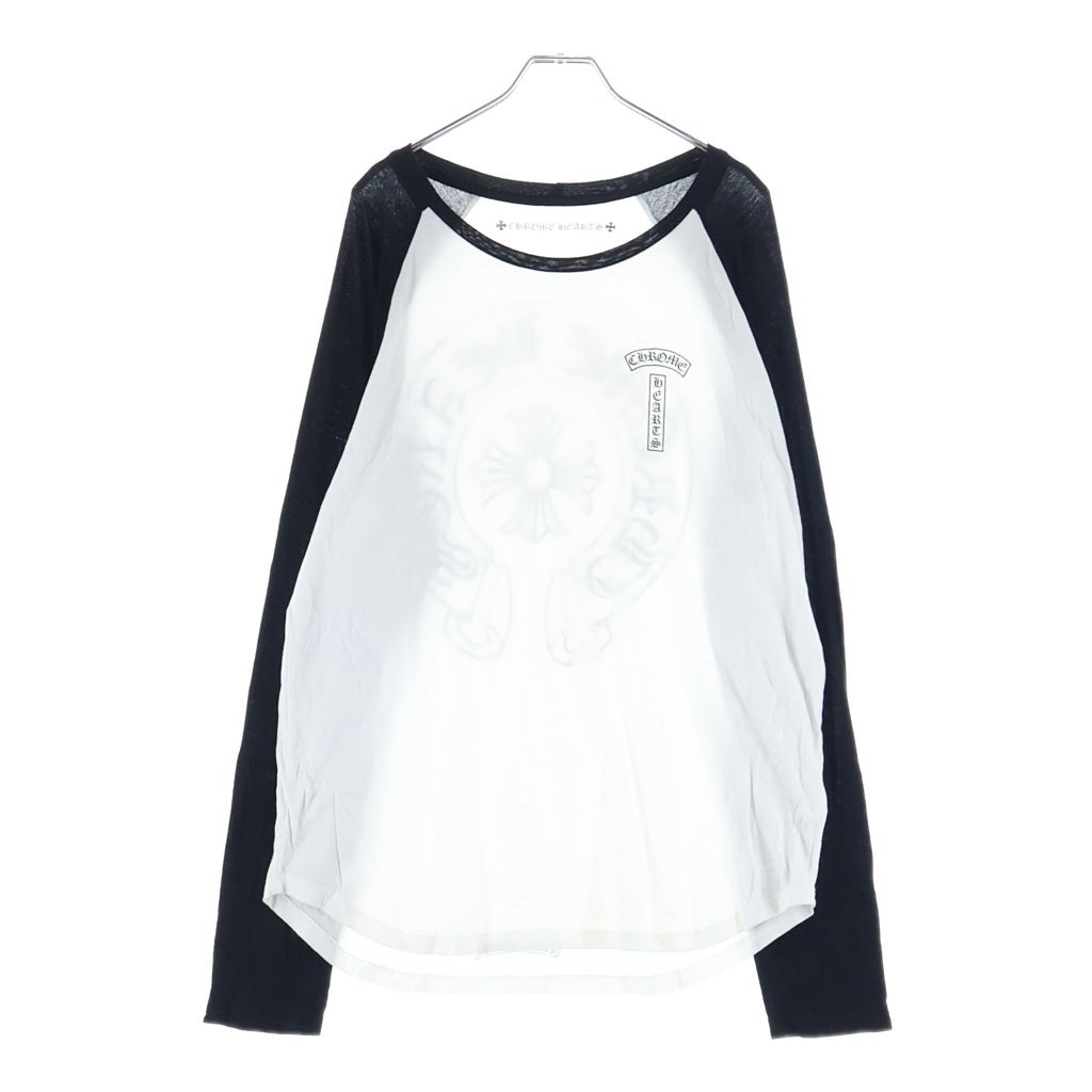 CHROME HEARTS(クロムハーツ) OLD FLORAL CROSS L/S Tee オールド 袖フローラルバックホースシュープリント長袖ラグランTシャツ ブラック/ホワイト