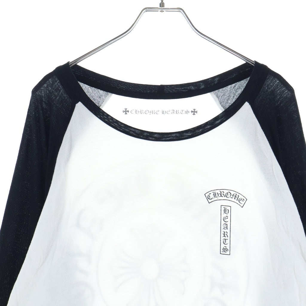 CHROME HEARTS(クロムハーツ) OLD FLORAL CROSS L/S Tee オールド 袖フローラルバックホースシュープリント長袖ラグランTシャツ ブラック/ホワイト