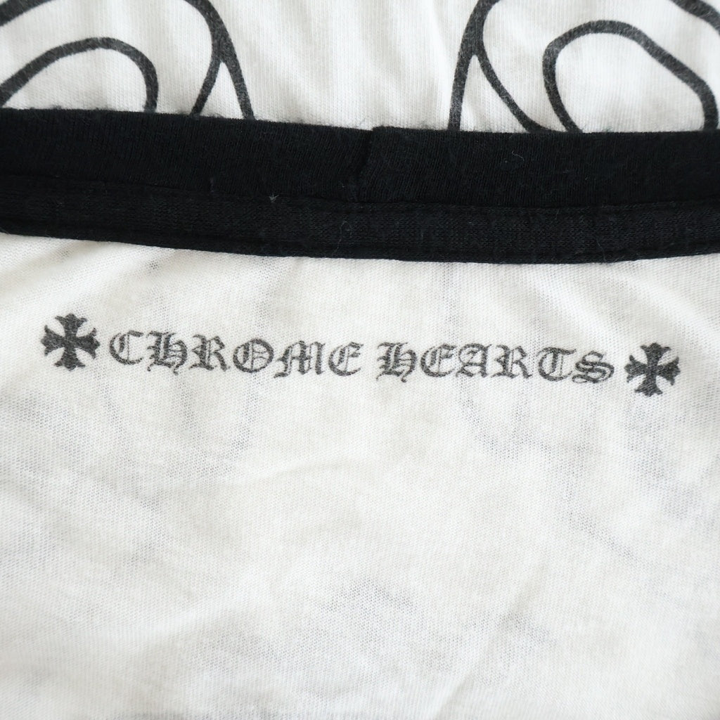 CHROME HEARTS(クロムハーツ) OLD FLORAL CROSS L/S Tee オールド 袖フローラルバックホースシュープリント長袖ラグランTシャツ ブラック/ホワイト