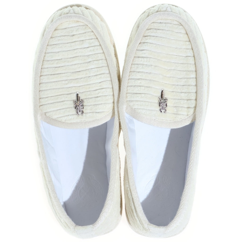 CHROME HEARTS(クロムハーツ) SLIPPER コーデュロイダガー装飾スリッポンルームスリッパ ホワイト/シルバー