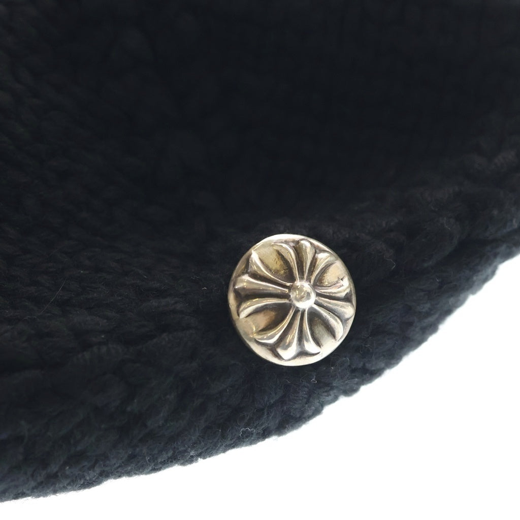 CHROME HEARTS(クロムハーツ) BEANIE CASH レザーパッチビーニー クロスパッチクロスボールスモールCHクロス付カシミヤ帽子 ブラック/シルバー