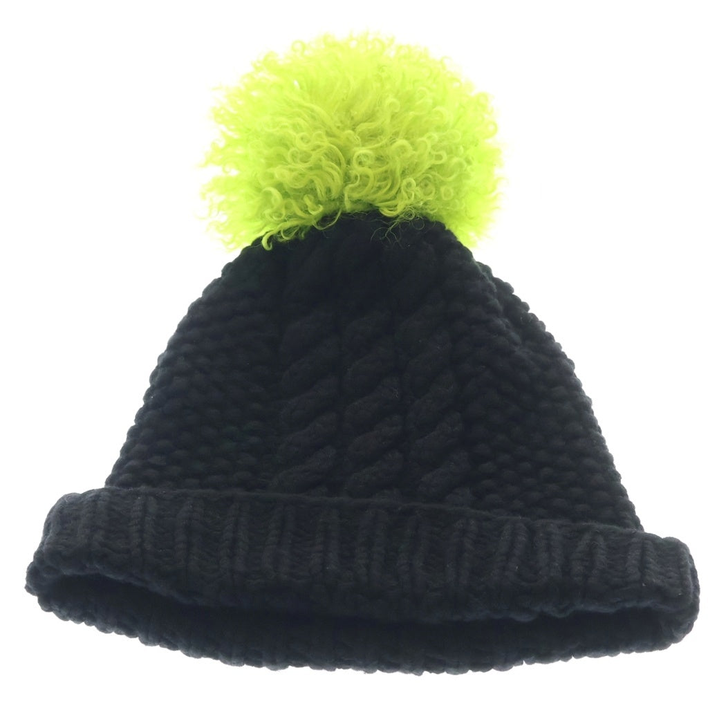 CHROME HEARTS(クロムハーツ) MATTY BOY PPO BEANIE CASH マッティボーイ レザーパッチボンボン付きニット帽 ブラック/ライトグリーン