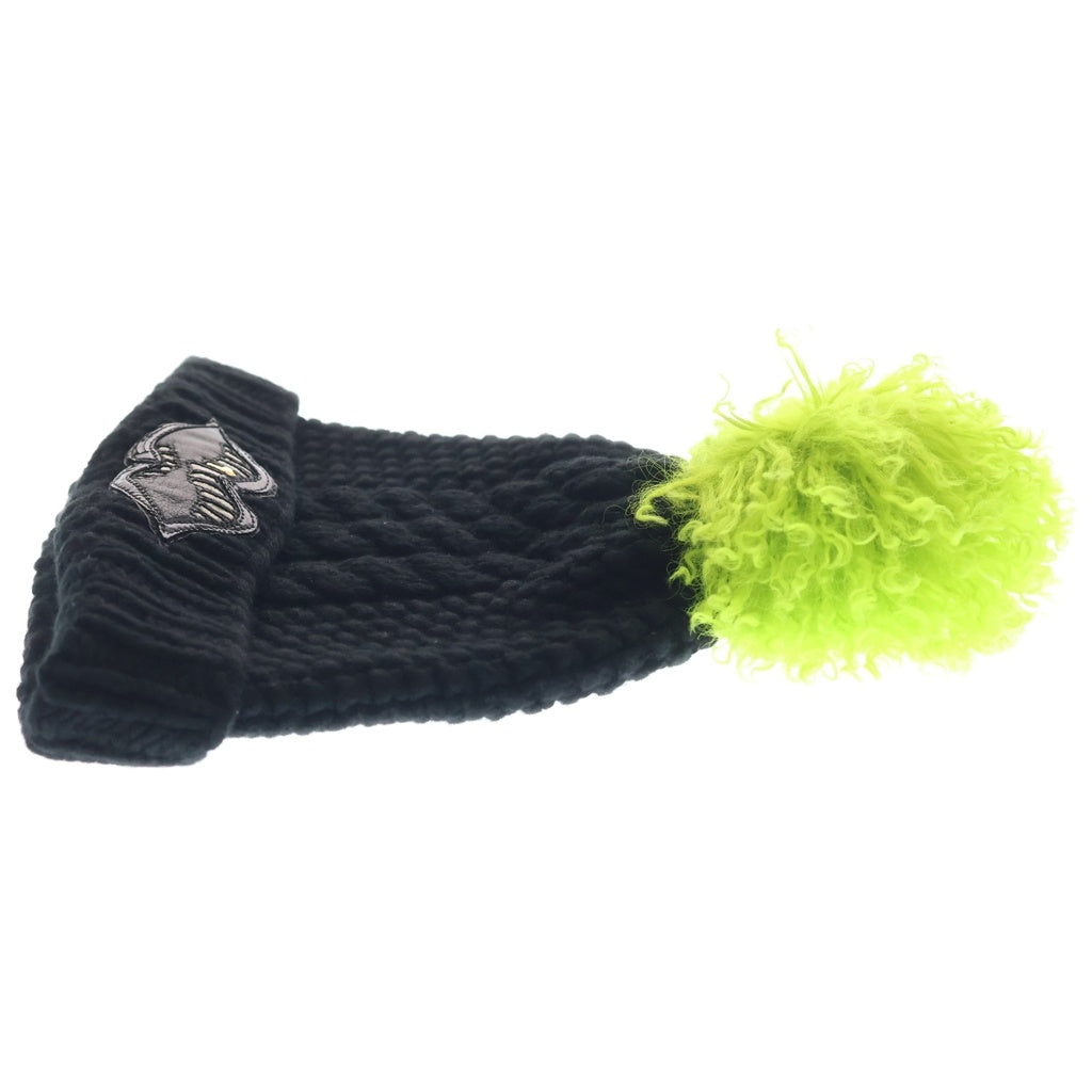 CHROME HEARTS(クロムハーツ) MATTY BOY PPO BEANIE CASH マッティボーイ レザーパッチボンボン付きニット帽 ブラック/ライトグリーン