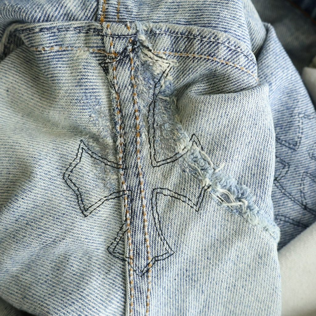 CHROME HEARTS(クロムハーツ) U VNTG JEAN BLU ORNG TAB クロスパッチ付きウォッシュド505デニムパンツ インディゴ/ブラック