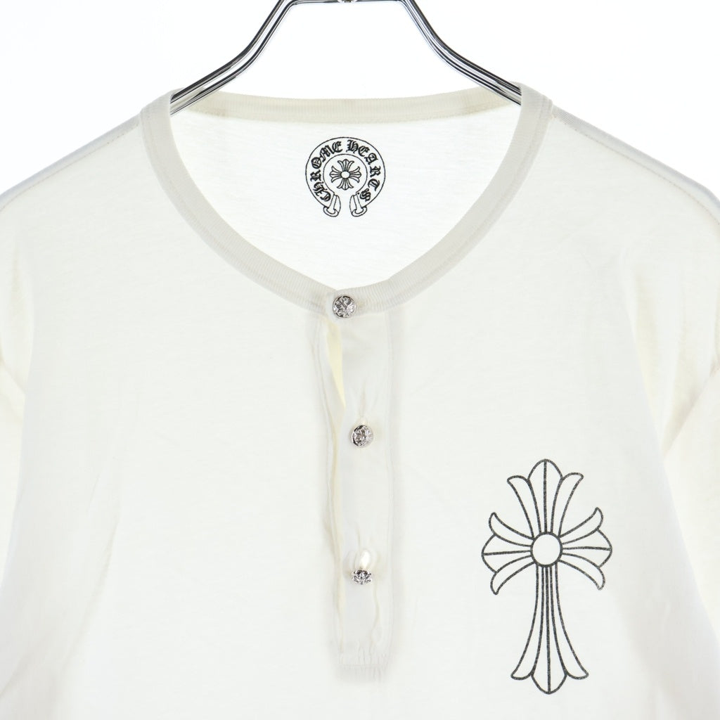 CHROME HEARTS(クロムハーツ) LS HNLY ロゴバックプリント ヘンリーネック 長袖サーマルTシャツ カットソー ホワイト