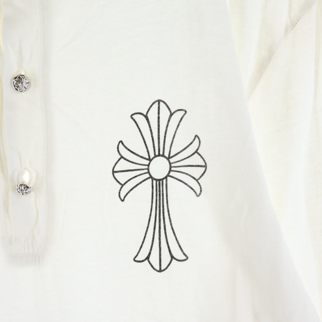 CHROME HEARTS(クロムハーツ) LS HNLY ロゴバックプリント ヘンリーネック 長袖サーマルTシャツ カットソー ホワイト