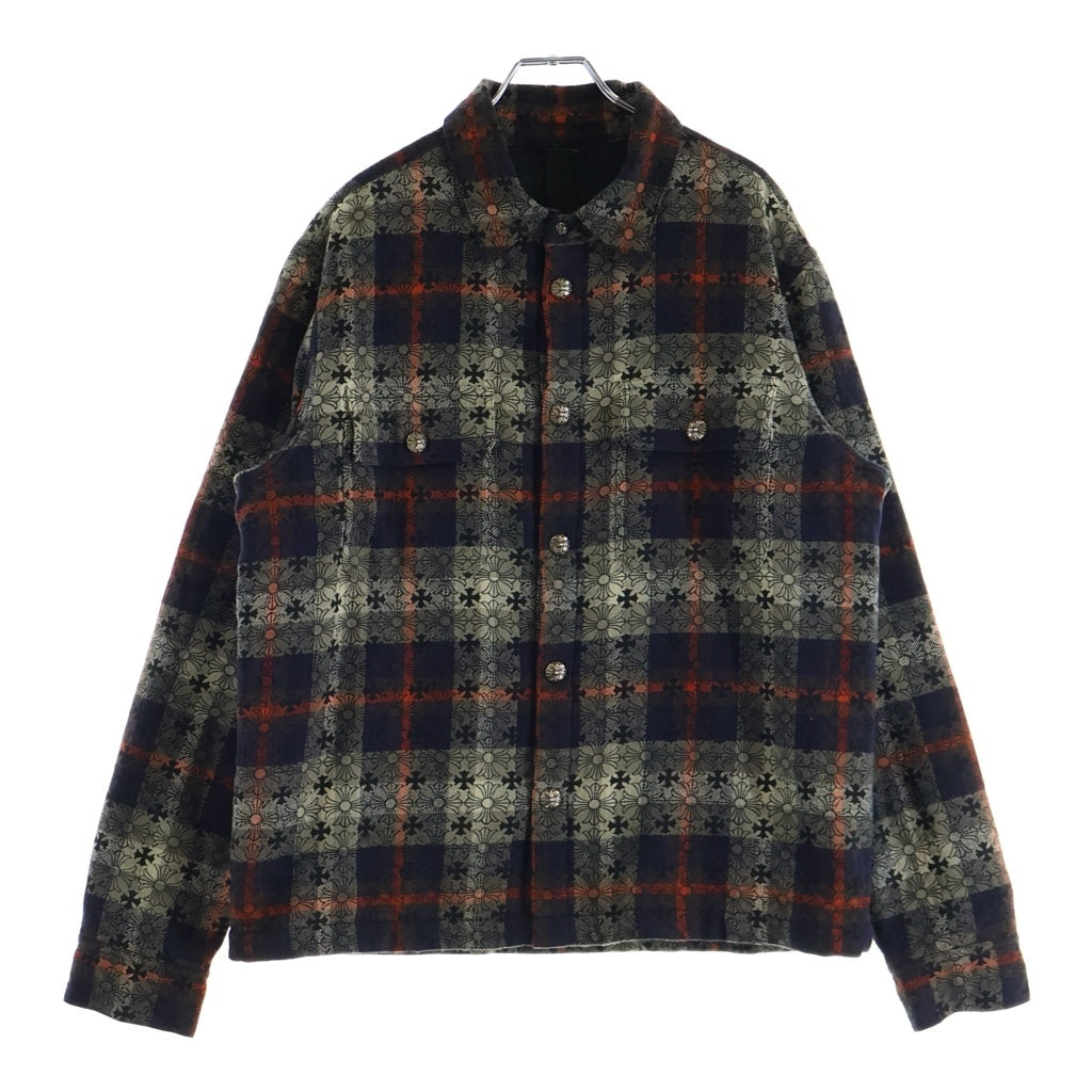 CHROME HEARTS(クロムハーツ) WORKDOG CTN VJ PLD PLS ワークドッグ クロスボールボタン CHプラス総柄 チェック柄 中綿 シャツジャケット ネイビー