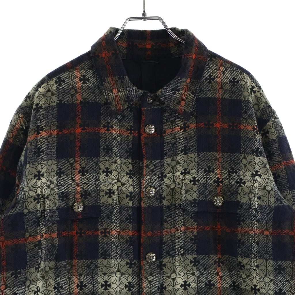 CHROME HEARTS(クロムハーツ) WORKDOG CTN VJ PLD PLS ワークドッグ クロスボールボタン CHプラス総柄 チェック柄 中綿 シャツジャケット ネイビー
