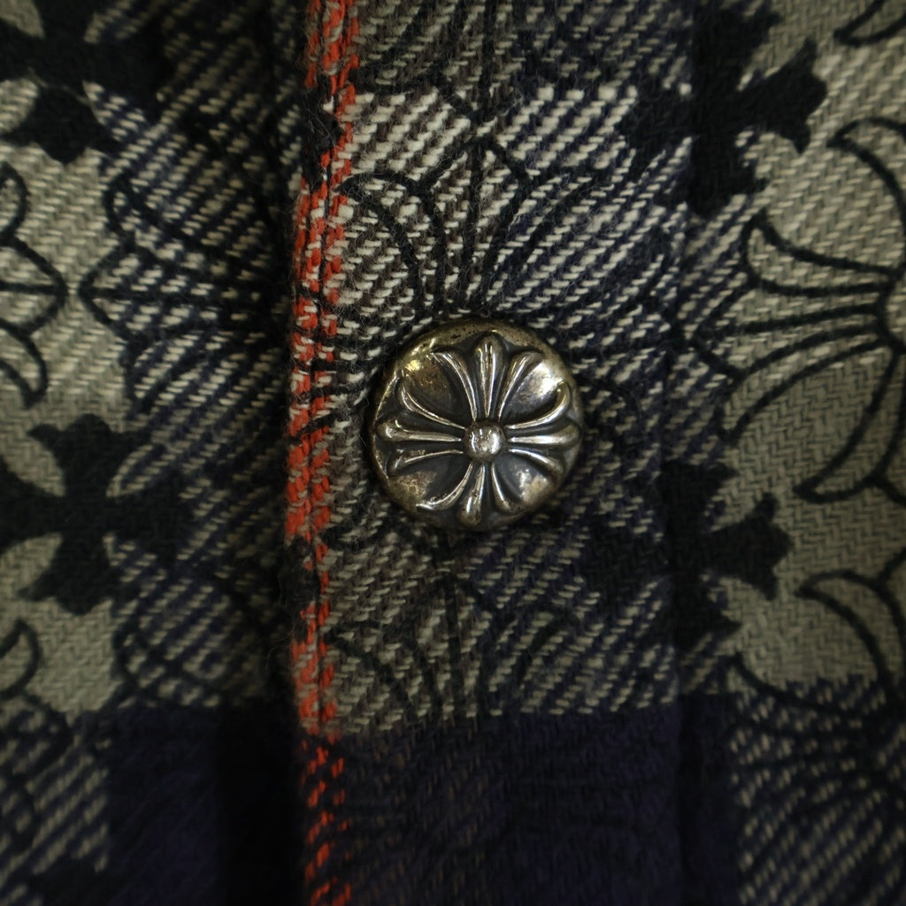 CHROME HEARTS(クロムハーツ) WORKDOG CTN VJ PLD PLS ワークドッグ クロスボールボタン CHプラス総柄 チェック柄 中綿 シャツジャケット ネイビー