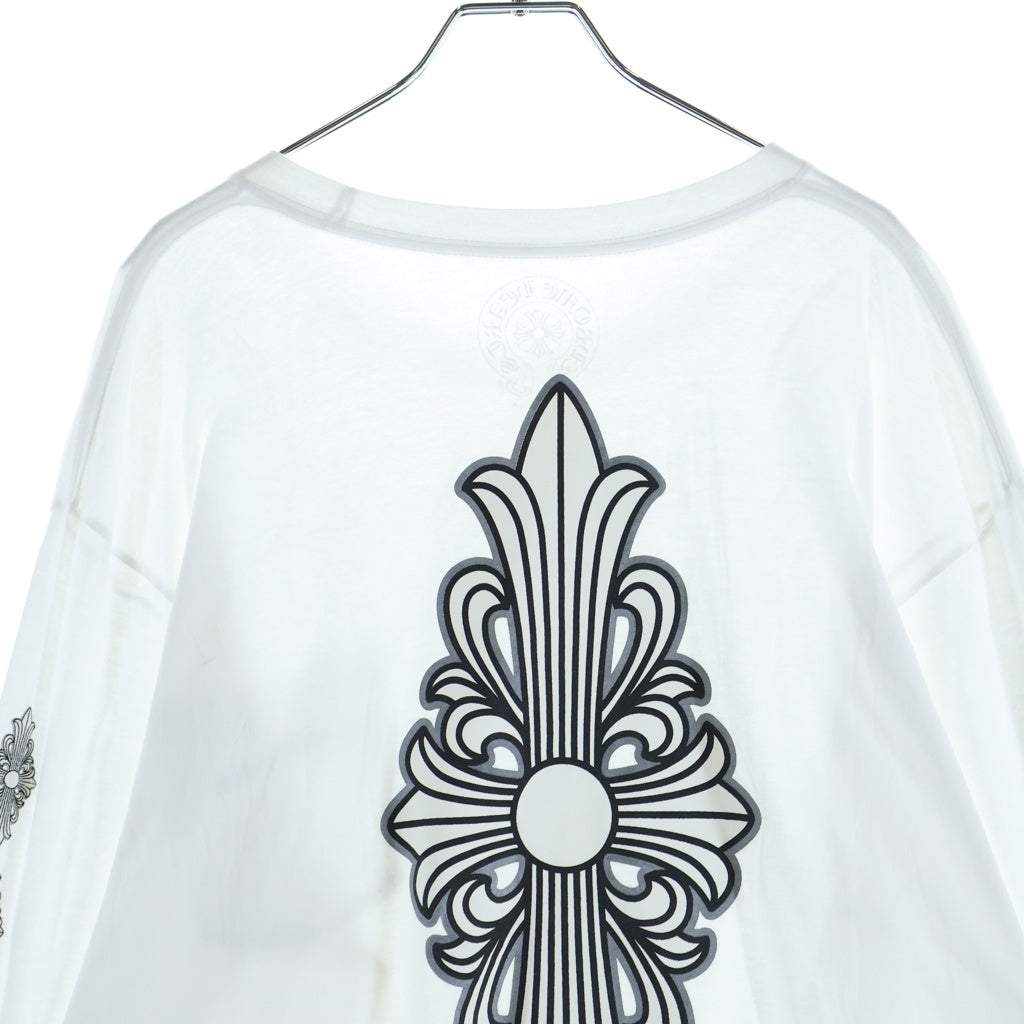 CHROME HEARTS(クロムハーツ) CH L/S バック フローラルクロスプリント 長袖Tシャツカットソー ブラック/ホワイト