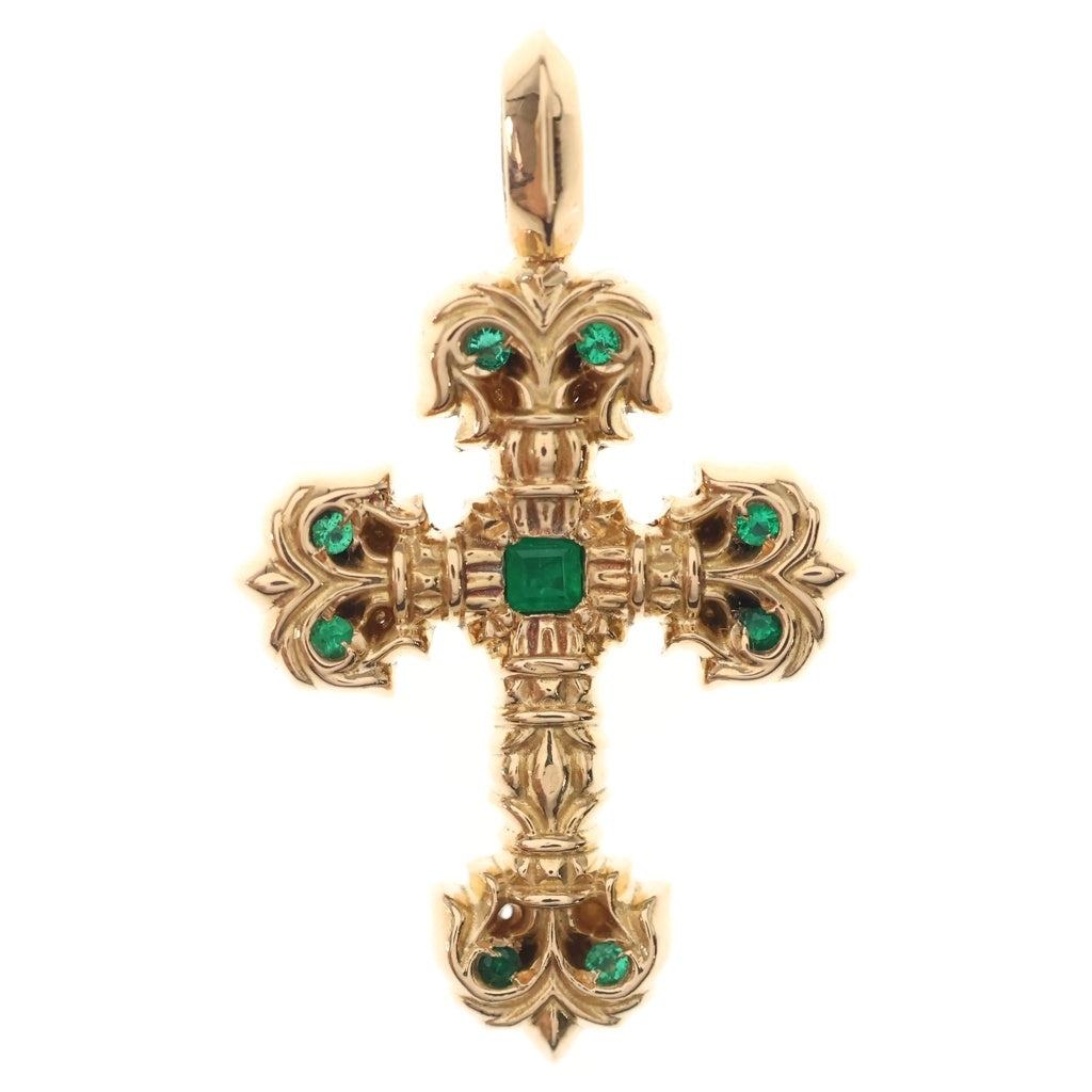 CHROME HEARTS(クロムハーツ) 22K CHARM FILIGREE TINY P EMRLD タイニーフィリグリー PAVEエメラルド ゴールドネックレストップ