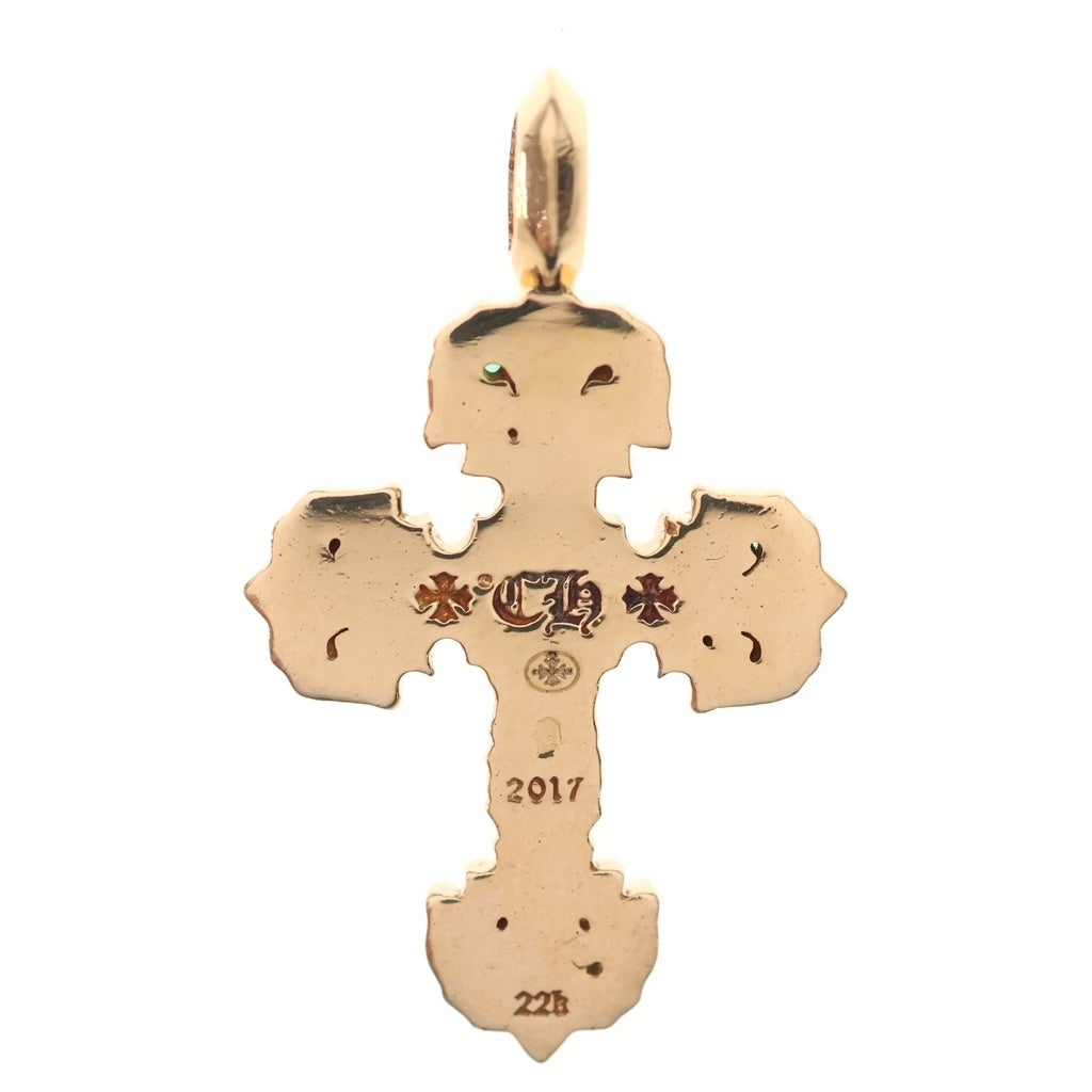 CHROME HEARTS(クロムハーツ) 22K CHARM FILIGREE TINY P EMRLD タイニーフィリグリー PAVEエメラルド ゴールドネックレストップ