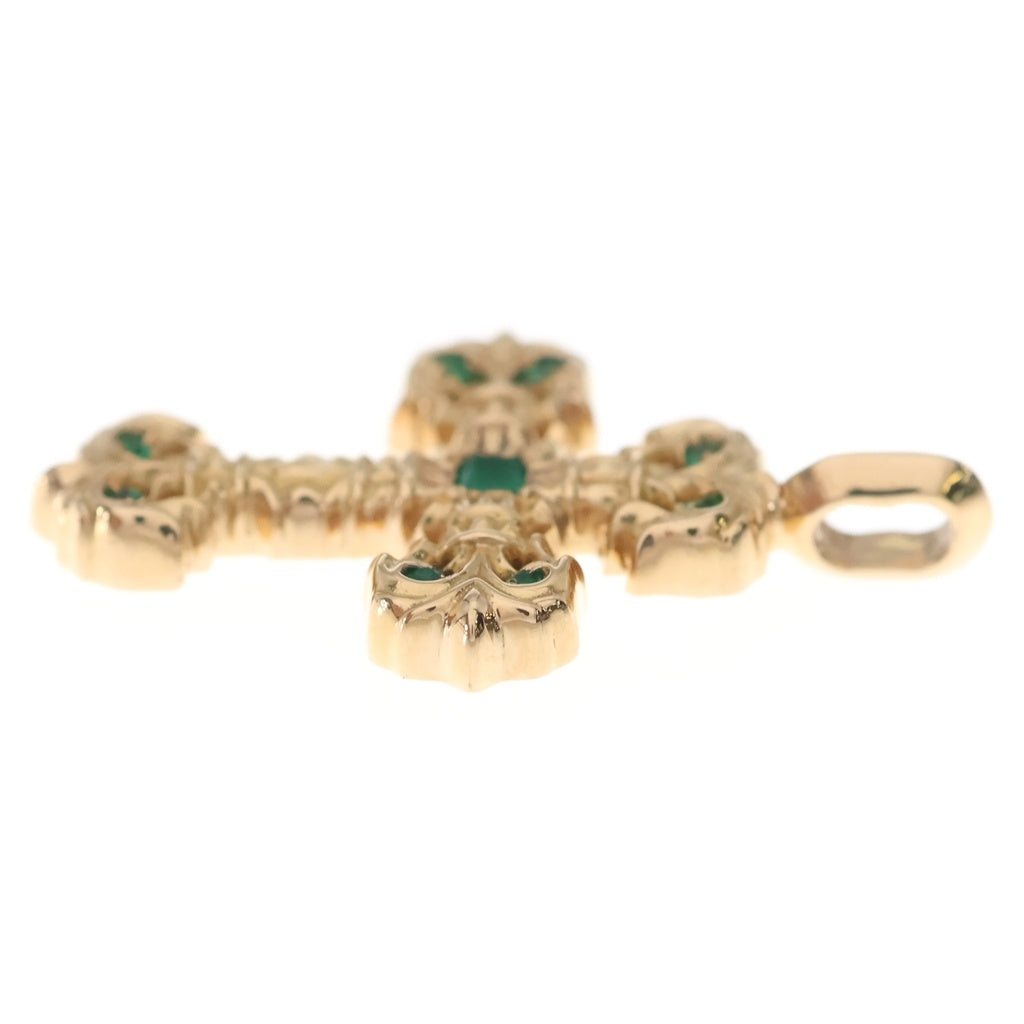 CHROME HEARTS(クロムハーツ) 22K CHARM FILIGREE TINY P EMRLD タイニーフィリグリー PAVEエメラルド ゴールドネックレストップ