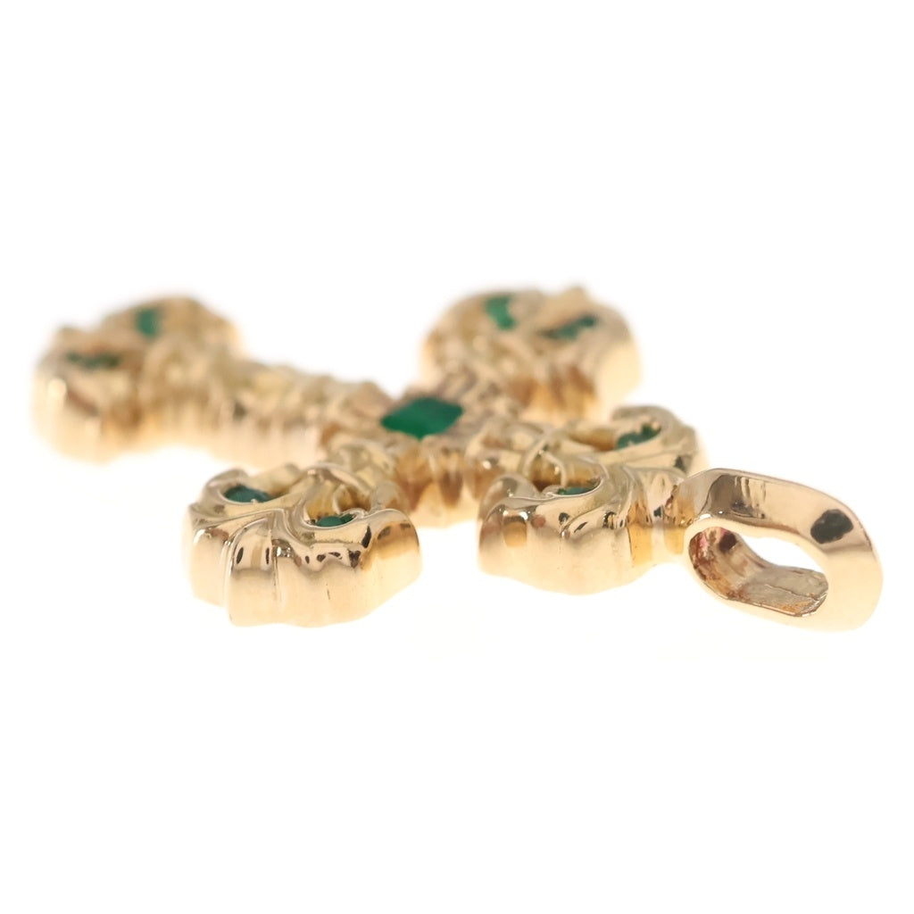 CHROME HEARTS(クロムハーツ) 22K CHARM FILIGREE TINY P EMRLD タイニーフィリグリー PAVEエメラルド ゴールドネックレストップ