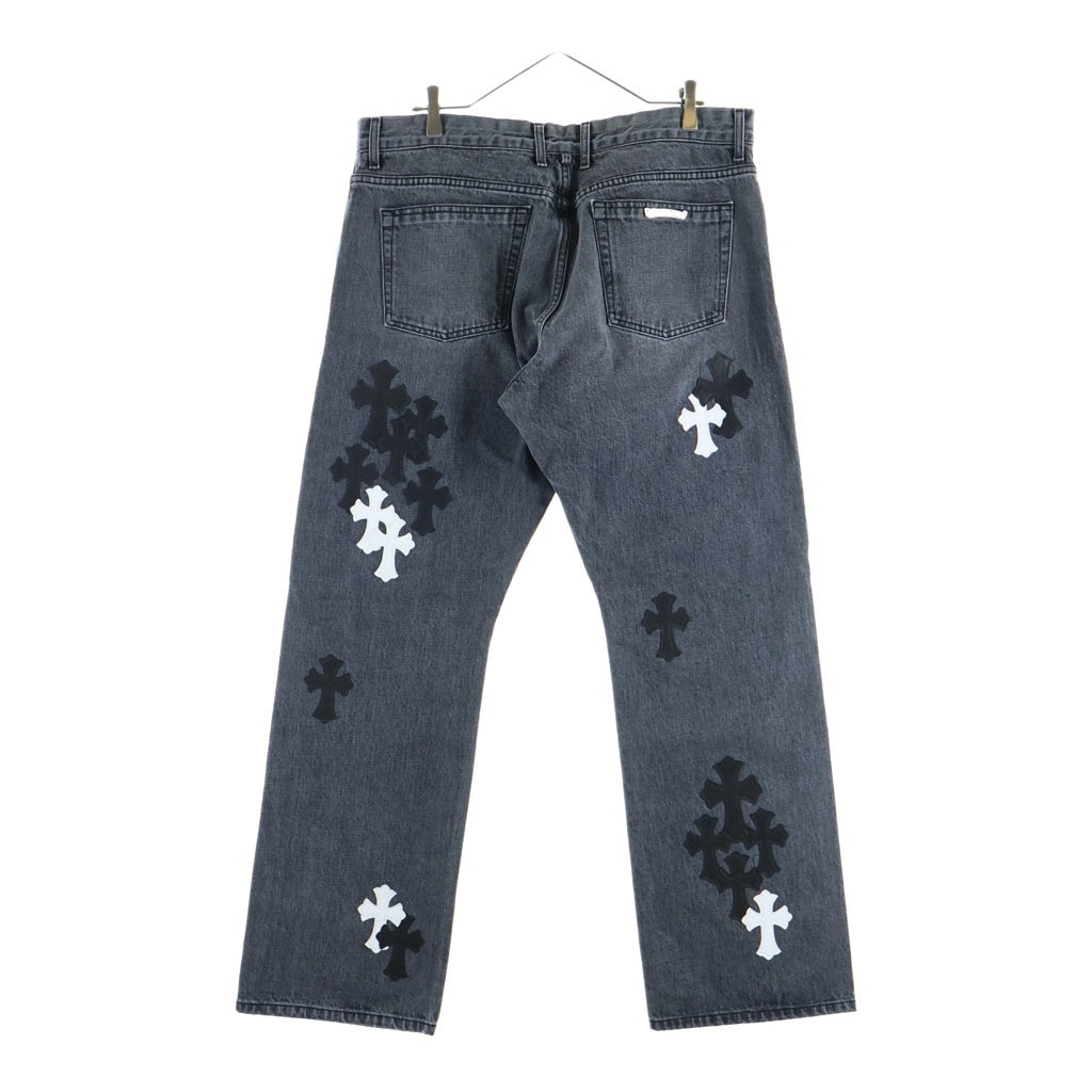 CHROME HEARTS(クロムハーツ) JEAN SL FLEURKNEE クロスパッチ付きフレアニーデニムパンツ ブラック/ホワイト