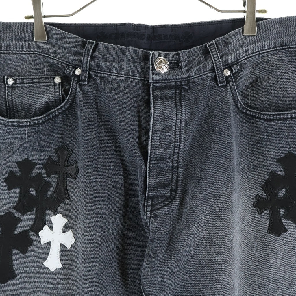 CHROME HEARTS(クロムハーツ) JEAN SL FLEURKNEE クロスパッチ付きフレアニーデニムパンツ ブラック/ホワイト