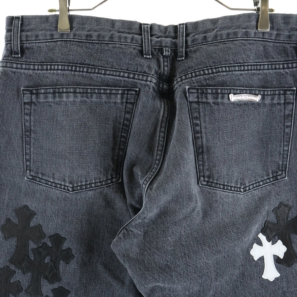 CHROME HEARTS(クロムハーツ) JEAN SL FLEURKNEE クロスパッチ付きフレアニーデニムパンツ ブラック/ホワイト