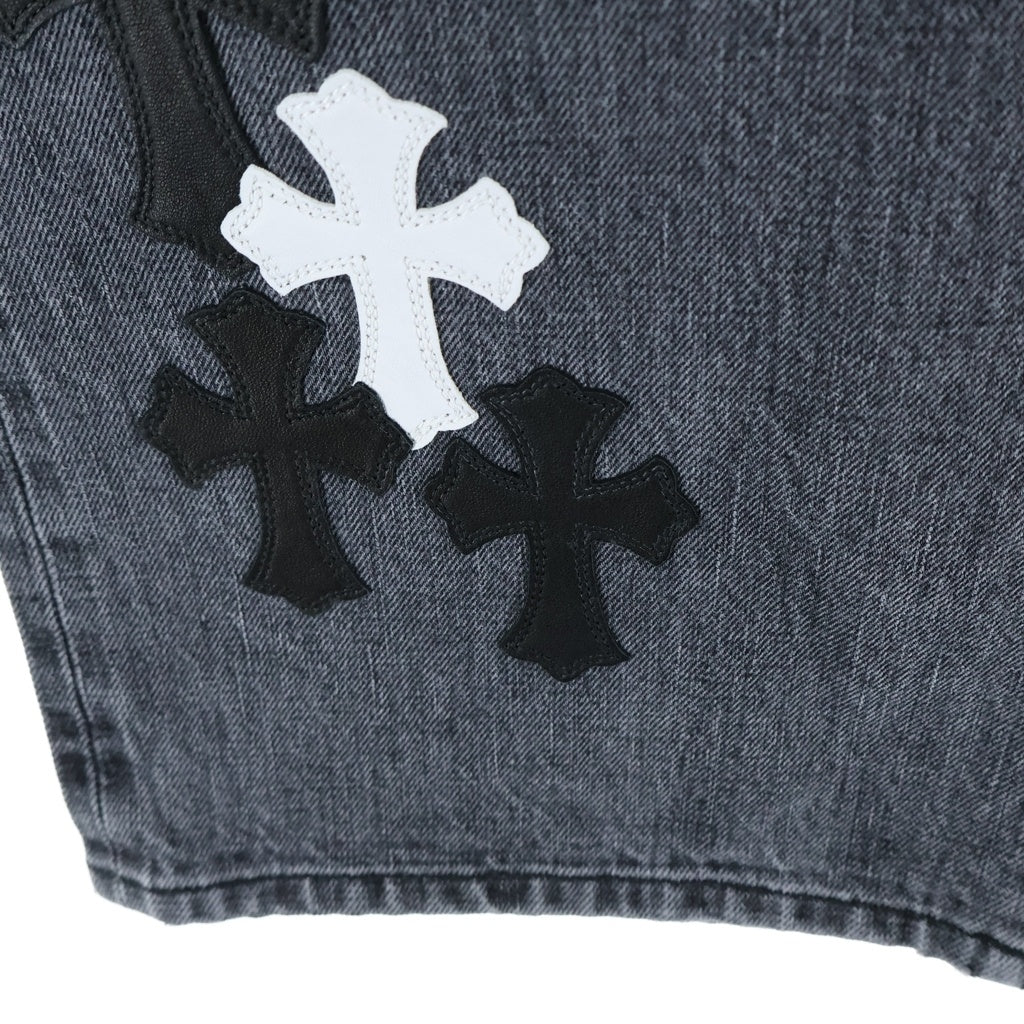 CHROME HEARTS(クロムハーツ) JEAN SL FLEURKNEE クロスパッチ付きフレアニーデニムパンツ ブラック/ホワイト