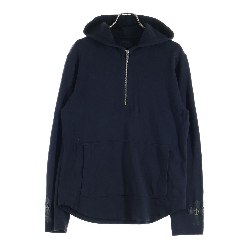 CHROME HEARTS(クロムハーツ) CROSS PATCH SWTSHRT HD HALF-ZIP 袖タイニーCHクロスパッチ付きハーフジップパーカー ブラック