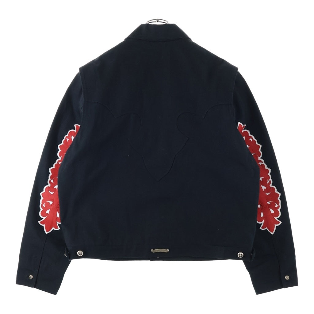 CHROME HEARTS(クロムハーツ) CLASSIC JEAN クラシックジーン 袖フローラルレザーパッチクロスボールボタンデニムジャケット ブラック/レッド