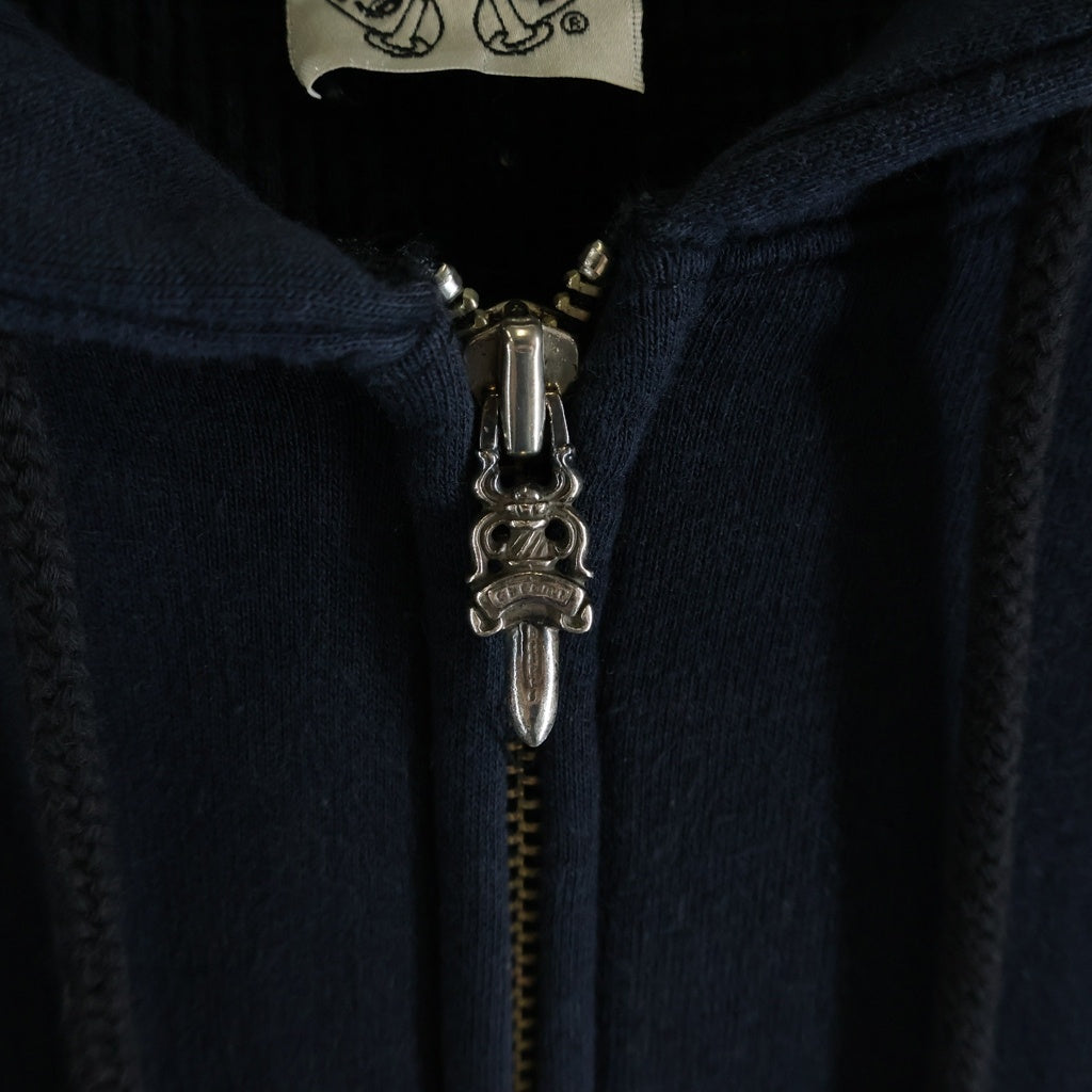 CHROME HEARTS(クロムハーツ) OLD THRML SWTSHRT HD ZIP CH PLUS 袖CHプラスプリント ジップアップ サーマルパーカー ブラック/ホワイト