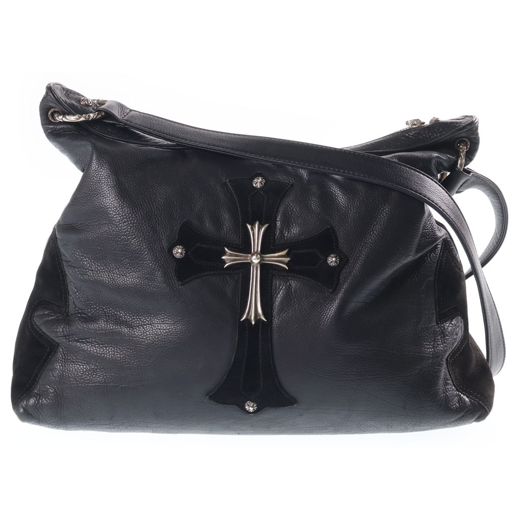 CHROME HEARTS(クロムハーツ) LITLLE LYON LEATHER リトルリヨン ラージクロス装飾レザーショルダーバッグ ブラック レディース