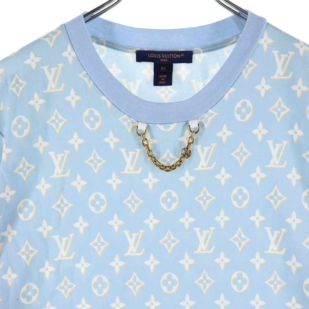 LOUIS VUITTON(ルイヴィトン) 23AW ネックチェーンモノグラムコットン 半袖ワンピース レディース ブルー/ホワイト RW232D CBA FPJD16 ー
