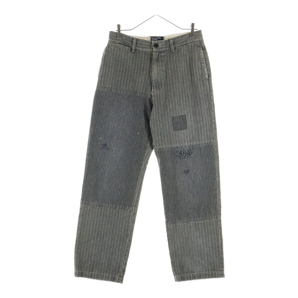 ENFANTS RICHES DEPRIMES(アンファンリッシュデプリメ) ANTIQUE TROUSERS PATCH WORK RAILROAD STRIPE ストレートレッグワークパンツ ー