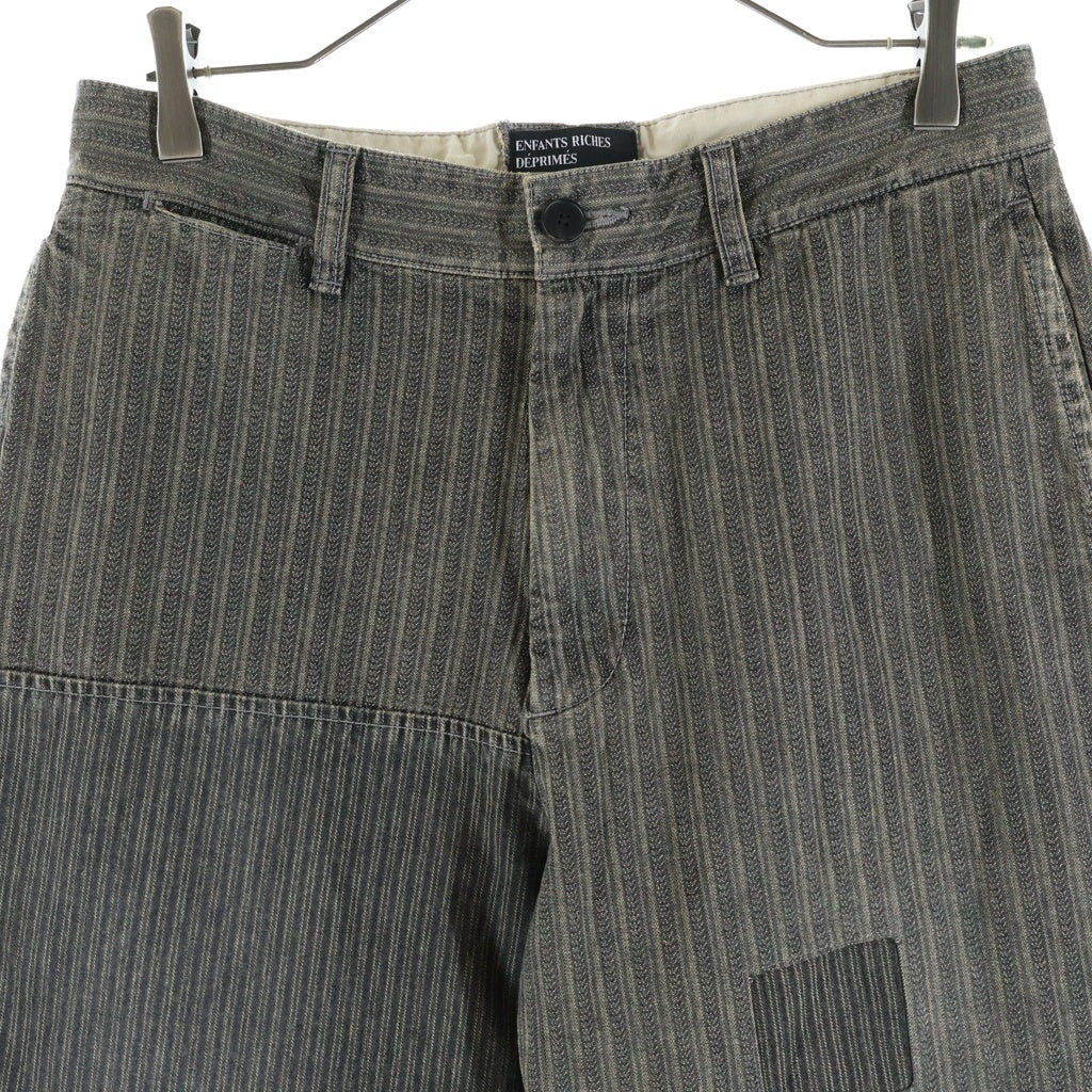 ENFANTS RICHES DEPRIMES(アンファンリッシュデプリメ) ANTIQUE TROUSERS PATCH WORK RAILROAD STRIPE ストレートレッグワークパンツ ー