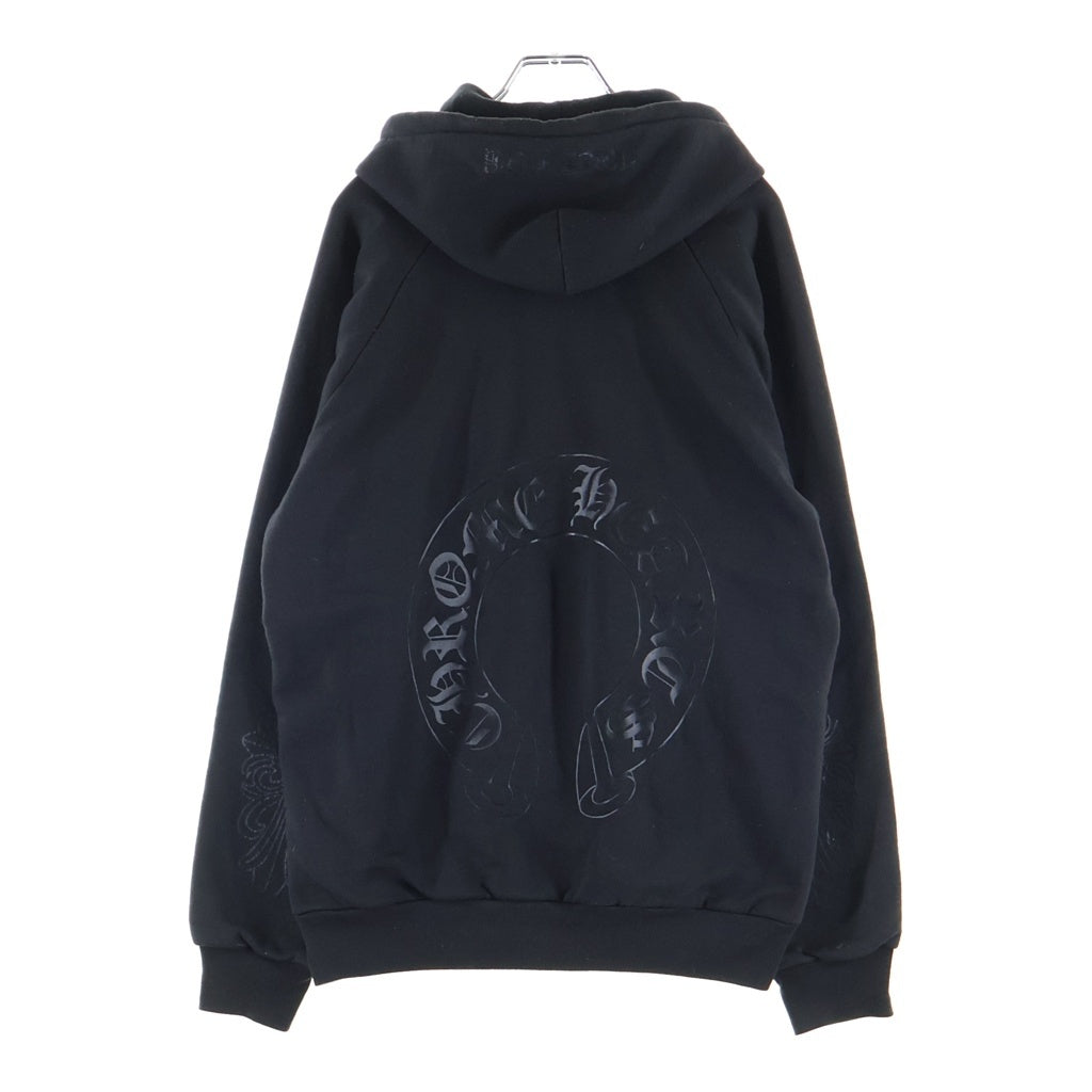 CHROME HEARTS(クロムハーツ) OLD THERMAL SWTSHRT HD ZIP 袖フローラル バックホースシュープリントサーマルジップパーカー ブラック
