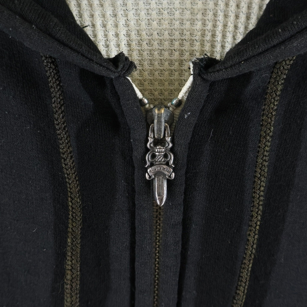 CHROME HEARTS(クロムハーツ) OLD THERMAL SWTSHRT HD ZIP 袖フローラル バックホースシュープリントサーマルジップパーカー ブラック