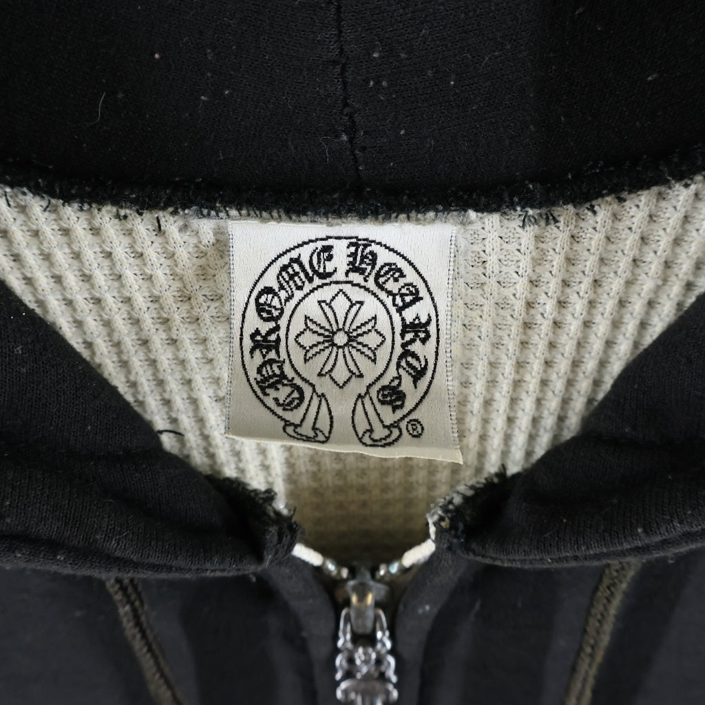 CHROME HEARTS(クロムハーツ) OLD THERMAL SWTSHRT HD ZIP 袖フローラル バックホースシュープリントサーマルジップパーカー ブラック