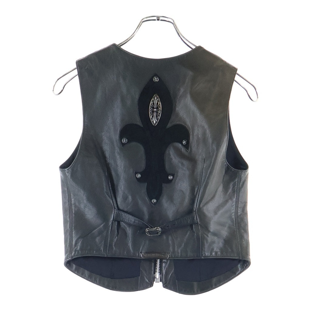 CHROME HEARTS(クロムハーツ) ZIP FRNT VEST BSフレア装飾ジップアップレザーベスト ブラック