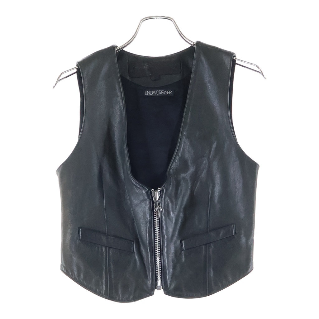 CHROME HEARTS(クロムハーツ) ZIP FRNT VEST BSフレア装飾ジップアップレザーベスト ブラック