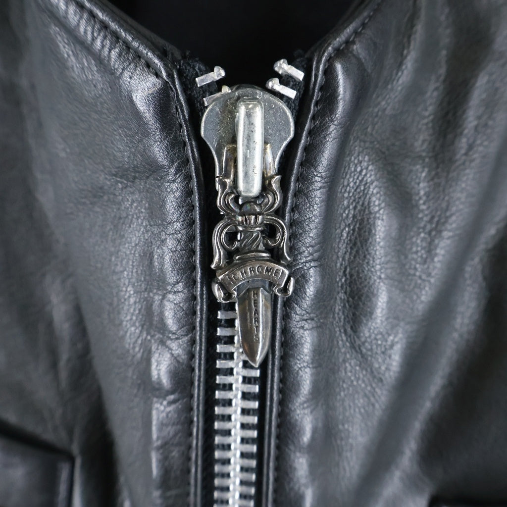 CHROME HEARTS(クロムハーツ) ZIP FRNT VEST BSフレア装飾ジップアップレザーベスト ブラック