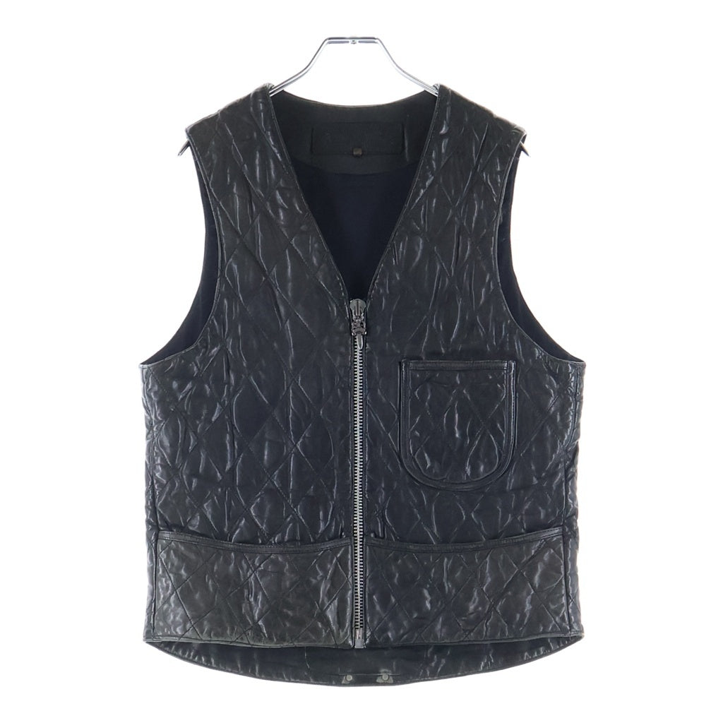 CHROME HEARTS(クロムハーツ) QUILTING ZIP FRNT VEST レザーキルティングステッチダガージップベスト ブラック/シルバー