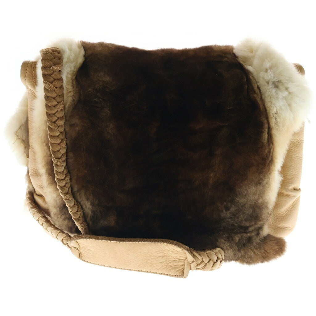 CHROME HEARTS(クロムハーツ) LRG CROSS FUR BAG セメタリークロスパッチ付き ラージクロスファーショルダーバック ベージュ/ブラウン/シルバー