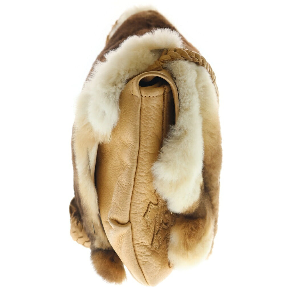 CHROME HEARTS(クロムハーツ) LRG CROSS FUR BAG セメタリークロスパッチ付き ラージクロスファーショルダーバック ベージュ/ブラウン/シルバー