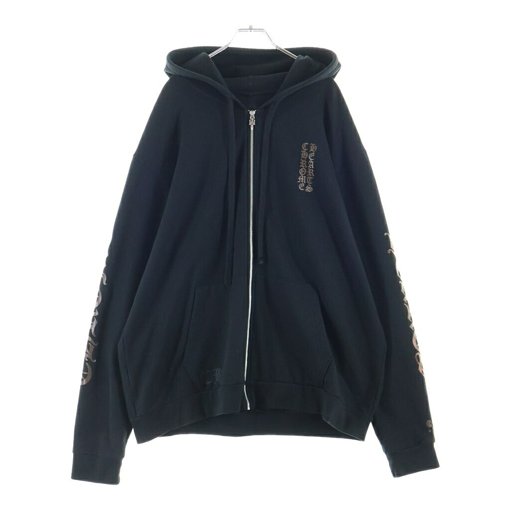 CHROME HEARTS(クロムハーツ) SWTSHRT HD ZIP ヴァーティカルロゴグリッタープリントジップアップパーカー ブラック/ブラウン