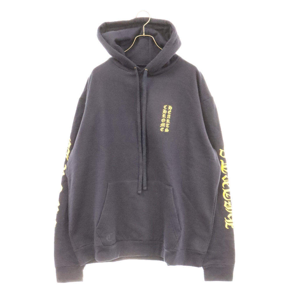 CHROME HEARTS(クロムハーツ) Yellow Sleeve Logo Pullover Hoodie イエロースリーブ ロゴ プルオーバー パーカー 袖ロゴ ロゴプリント ネイビー