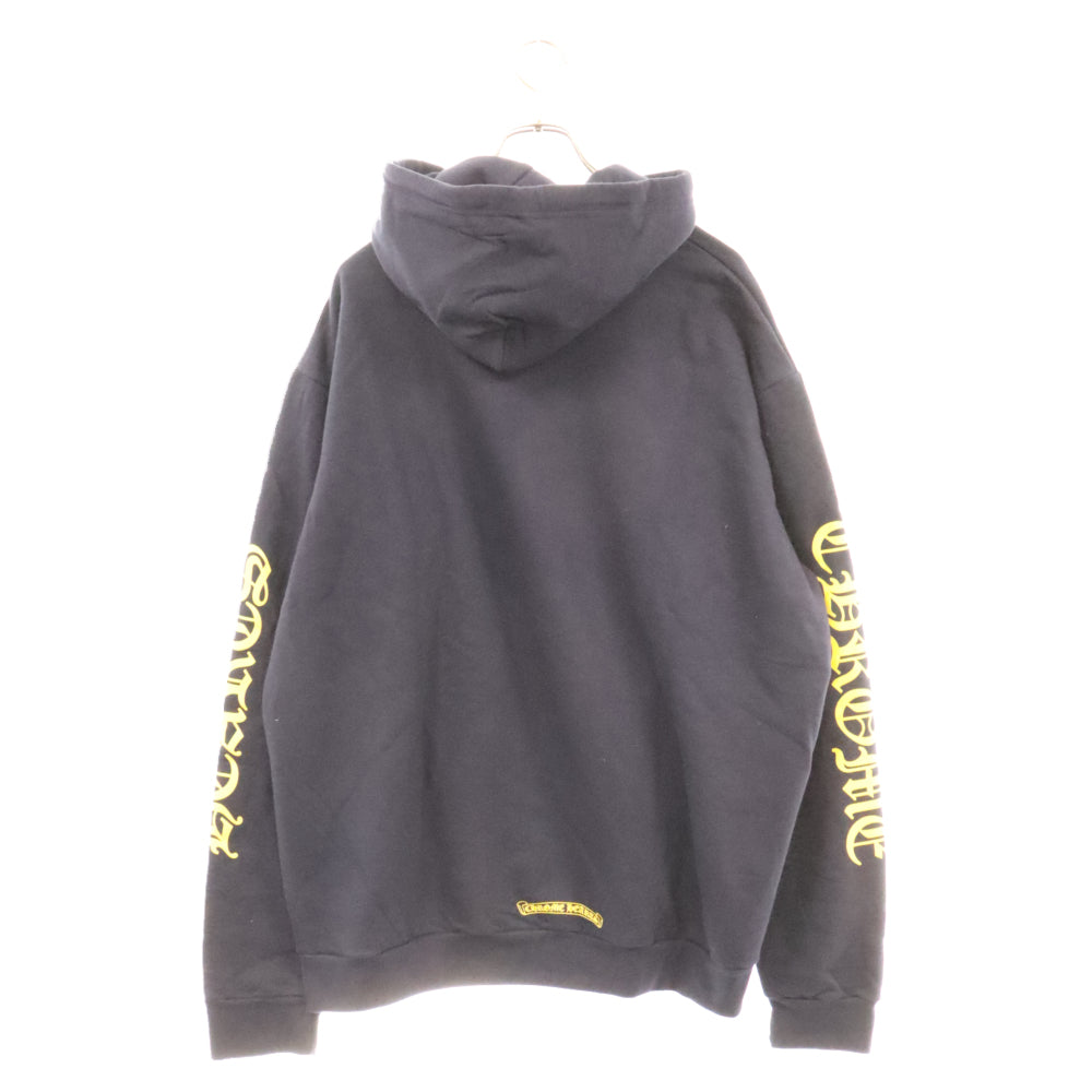 CHROME HEARTS(クロムハーツ) Yellow Sleeve Logo Pullover Hoodie イエロースリーブ ロゴ プルオーバー パーカー 袖ロゴ ロゴプリント ネイビー