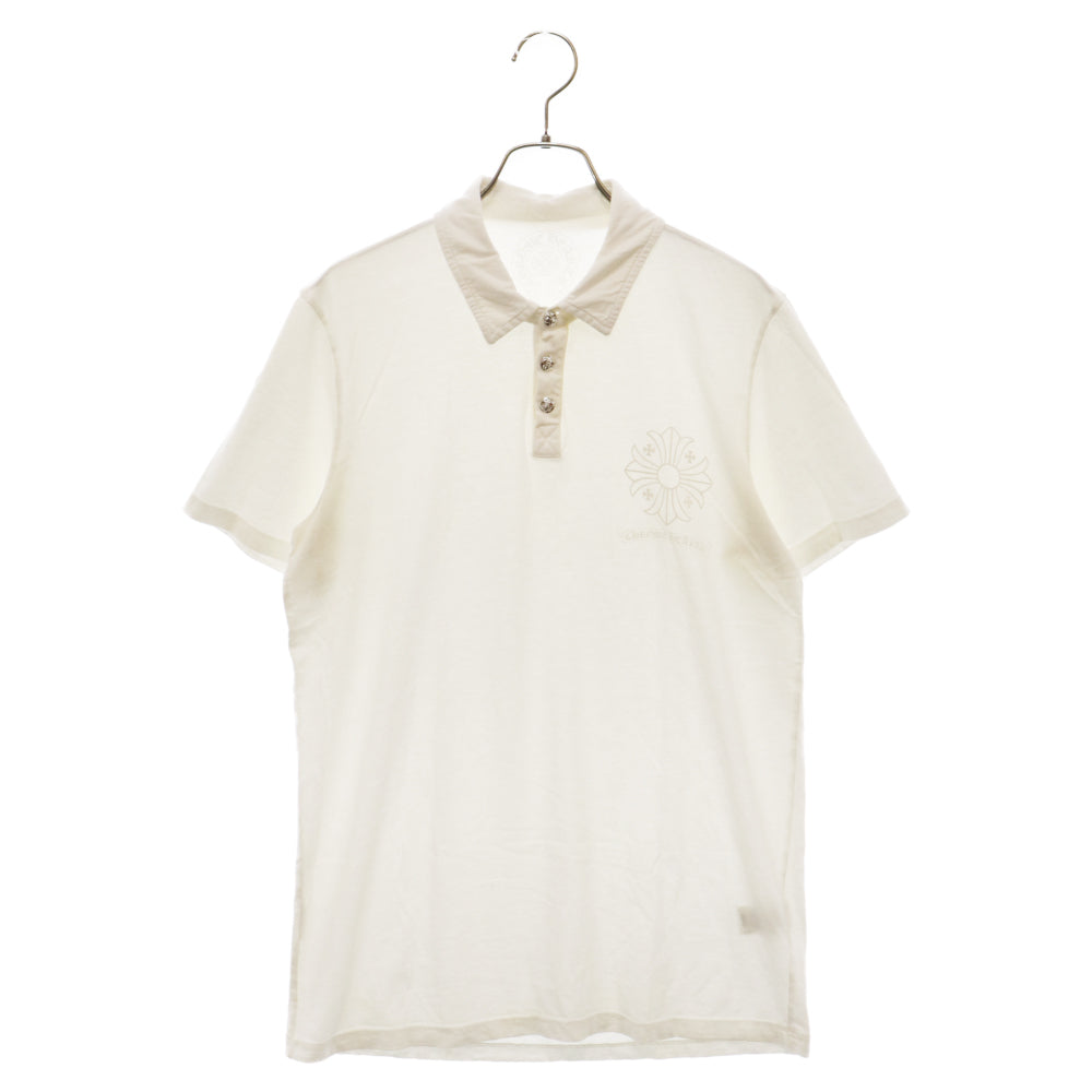 CHROME HEARTS(クロムハーツ) CH POLO S/S BSフレアロジウムボタン CHロゴプリント 半袖ポロシャツ ホワイト