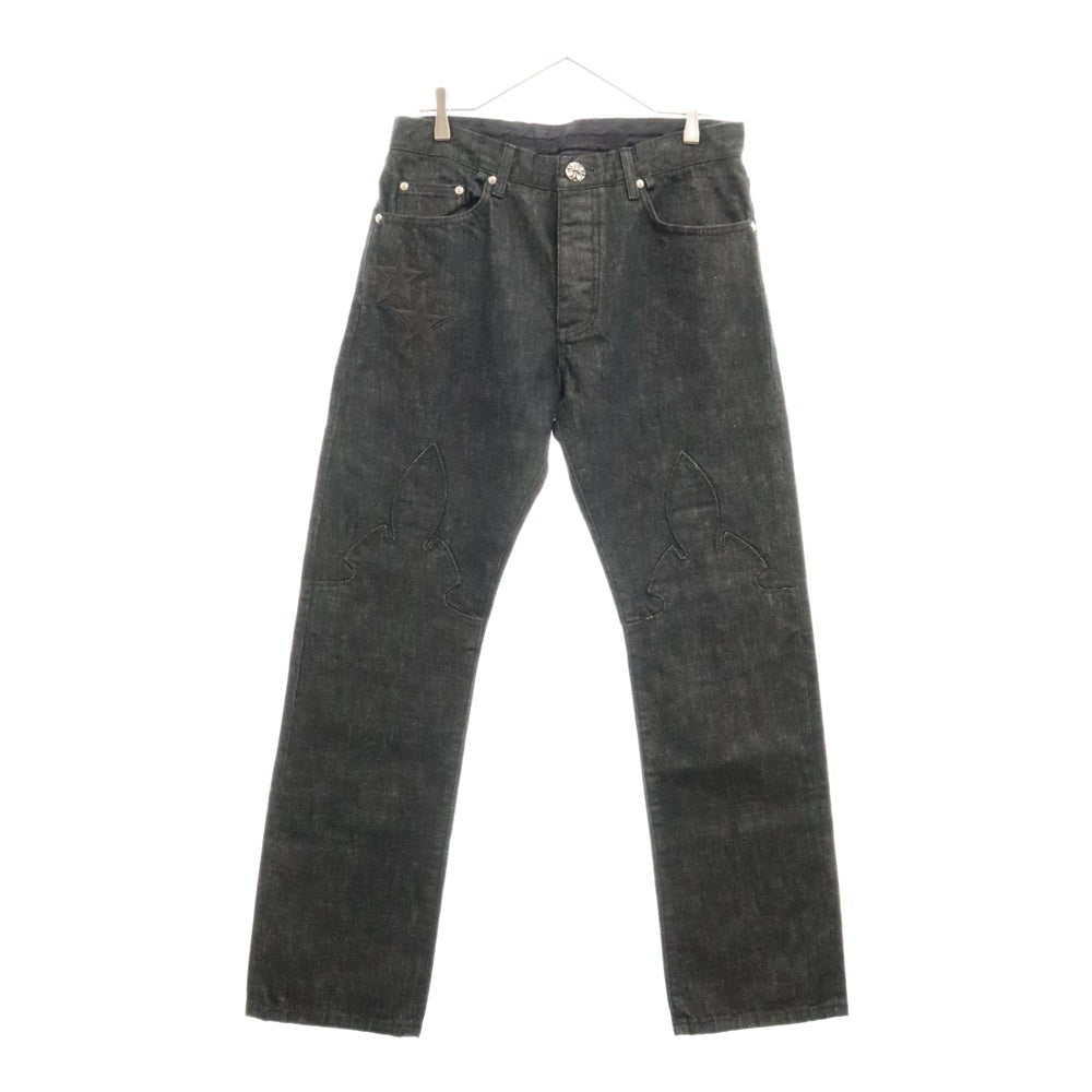 CHROME HEARTS(クロムハーツ) JEAN SL FLEURKNEE スターパッチ付きフレアニーデニムパンツ ブラック
