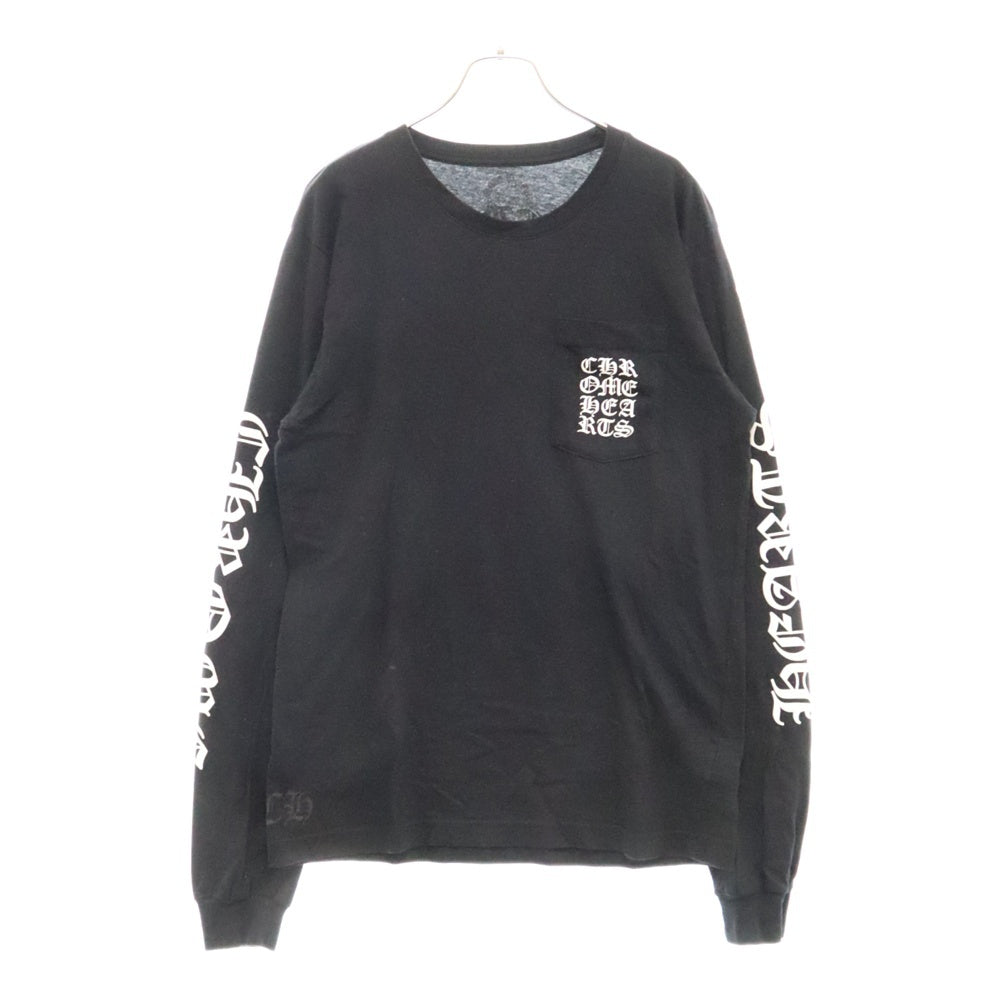 CHROME HEARTS(クロムハーツ) Vertical Logo Tee ヴァーティカルロゴ 長袖Tシャツ 胸ポケットロゴ バックロゴ 長袖カットソー ホワイト/ブラック