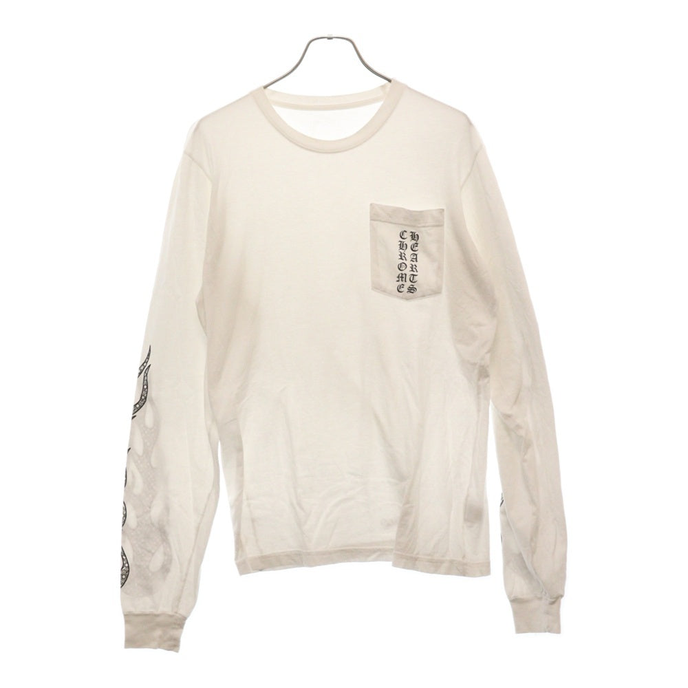 CHROME HEARTS(クロムハーツ) Flame Sleeve L/S Tee アームロゴ ロングスリーブ長袖Tシャツ ホワイト